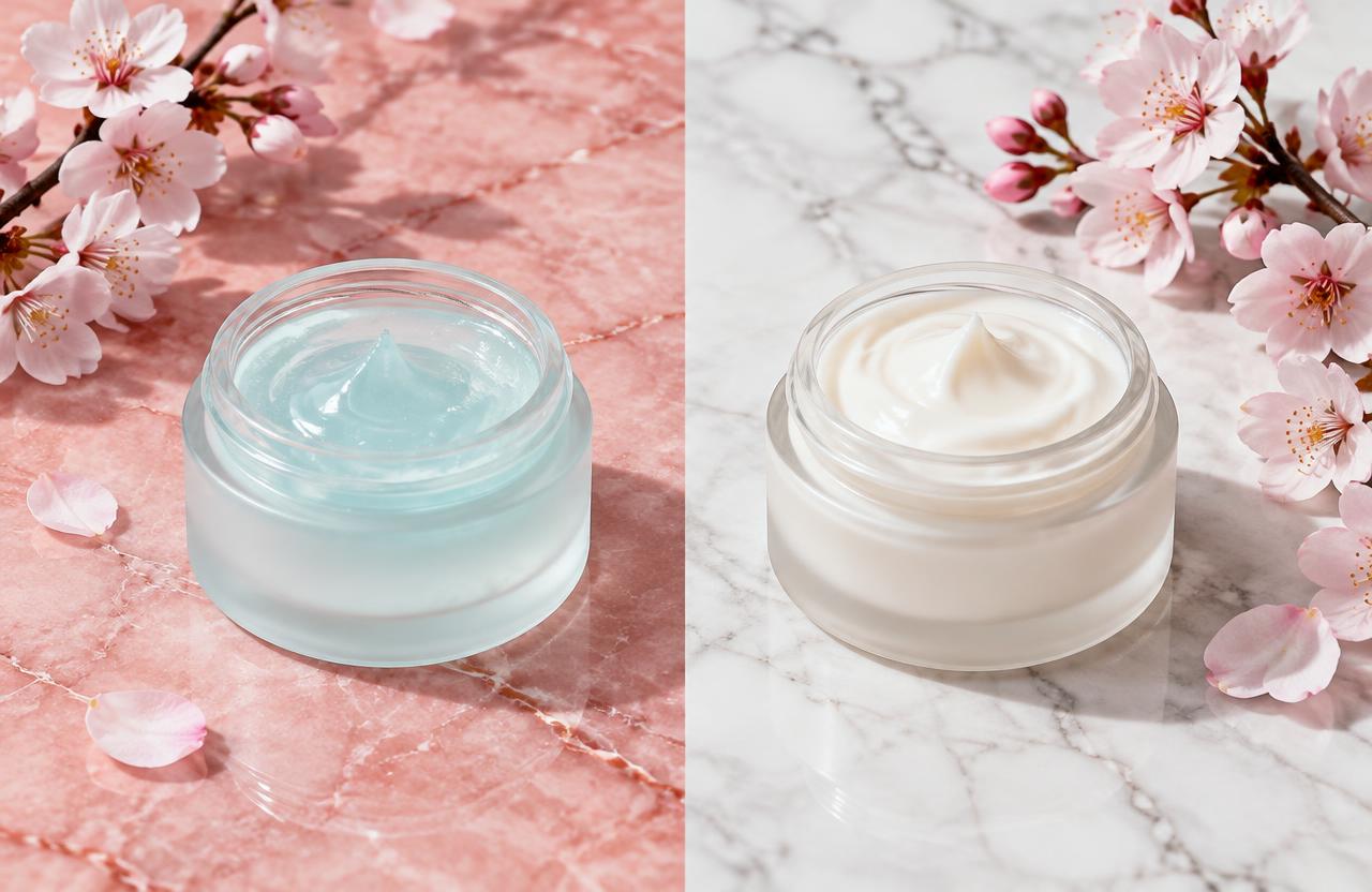 Gel and cream moisturisers side by side