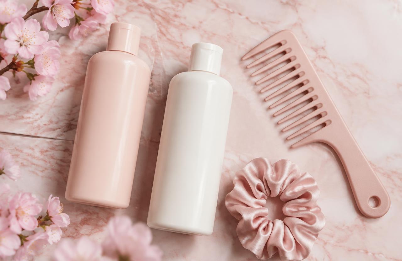 Shampoo and conditioner with comb and scrunchie