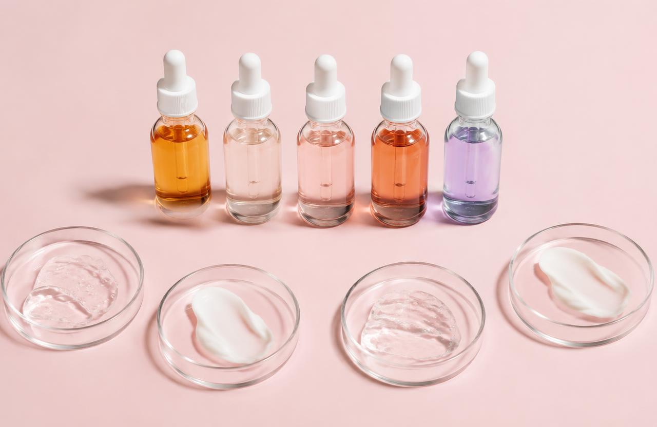 Serum droppers and texture swatches