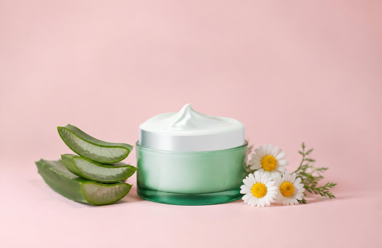 Green soothing cream with aloe and chamomile