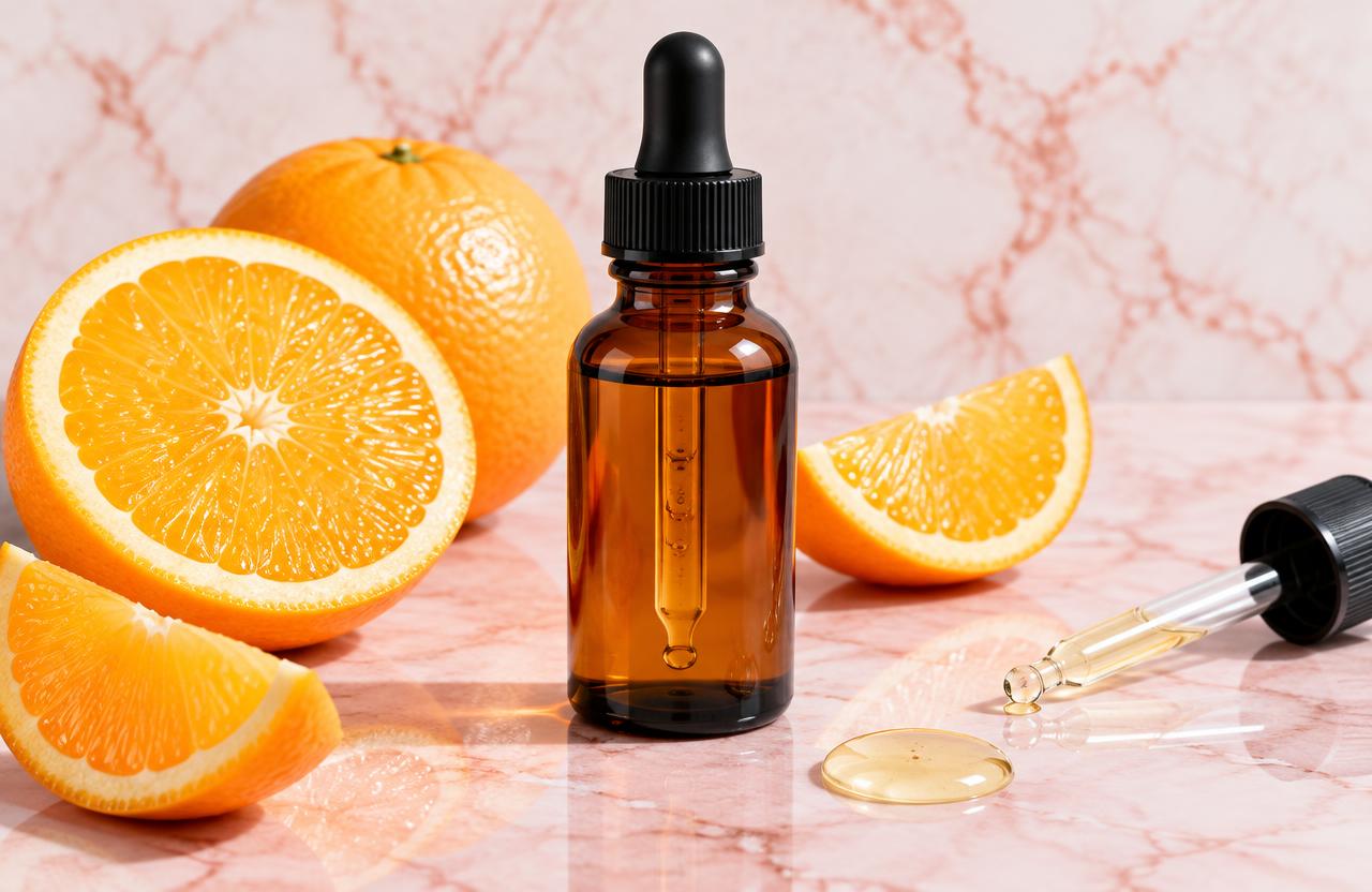 Amber vitamin C serum with oranges